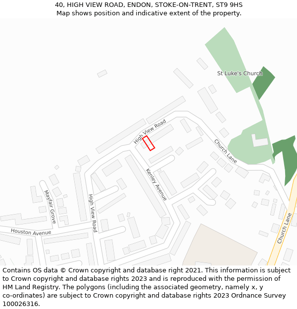 40, HIGH VIEW ROAD, ENDON, STOKE-ON-TRENT, ST9 9HS: Location map and indicative extent of plot