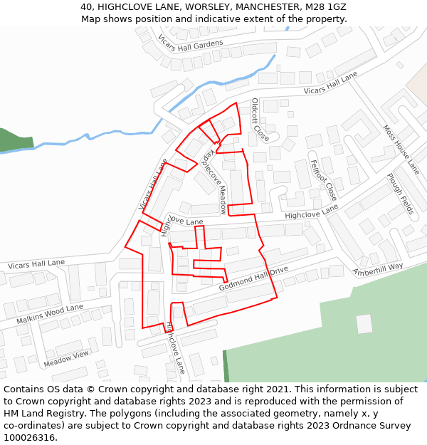 40, HIGHCLOVE LANE, WORSLEY, MANCHESTER, M28 1GZ: Location map and indicative extent of plot