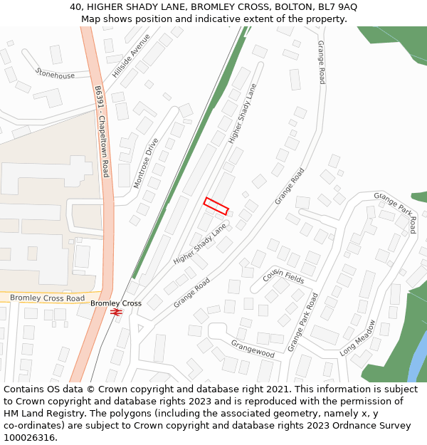 40, HIGHER SHADY LANE, BROMLEY CROSS, BOLTON, BL7 9AQ: Location map and indicative extent of plot