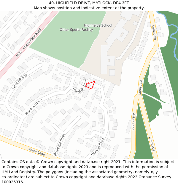 40, HIGHFIELD DRIVE, MATLOCK, DE4 3FZ: Location map and indicative extent of plot