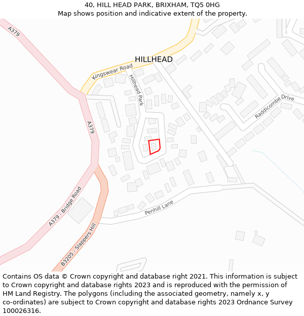 40, HILL HEAD PARK, BRIXHAM, TQ5 0HG: Location map and indicative extent of plot