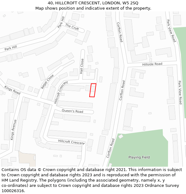 40, HILLCROFT CRESCENT, LONDON, W5 2SQ: Location map and indicative extent of plot