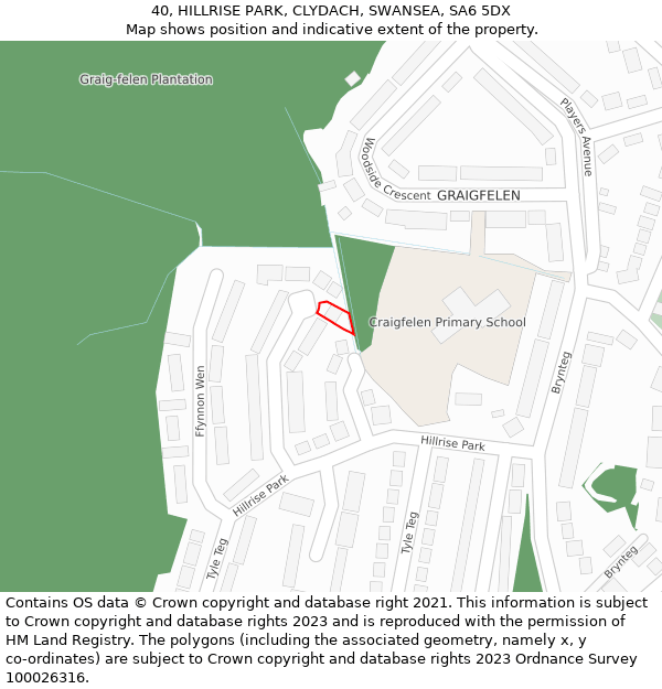 40, HILLRISE PARK, CLYDACH, SWANSEA, SA6 5DX: Location map and indicative extent of plot