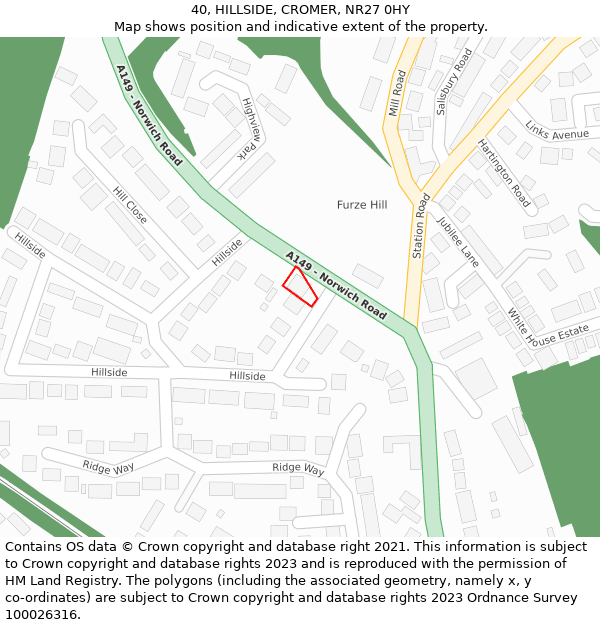 40, HILLSIDE, CROMER, NR27 0HY: Location map and indicative extent of plot