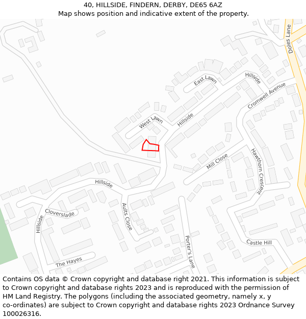 40, HILLSIDE, FINDERN, DERBY, DE65 6AZ: Location map and indicative extent of plot