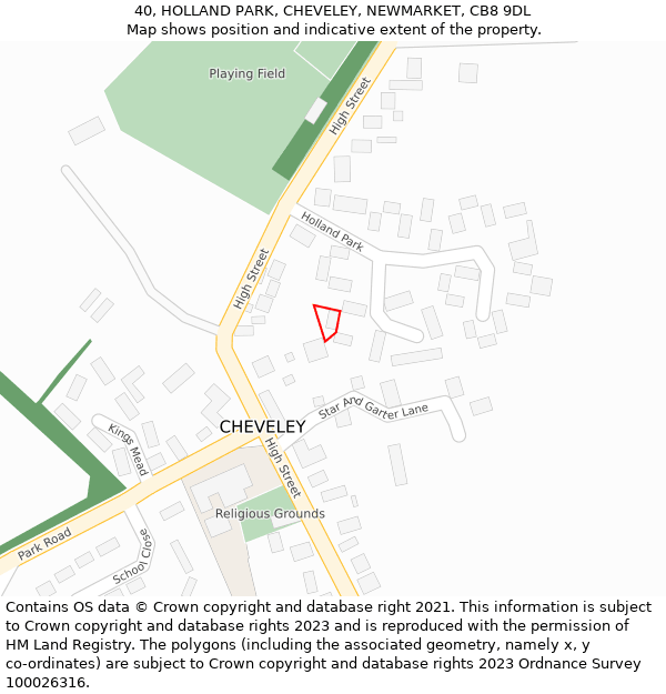 40, HOLLAND PARK, CHEVELEY, NEWMARKET, CB8 9DL: Location map and indicative extent of plot