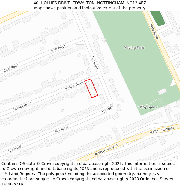 40, HOLLIES DRIVE, EDWALTON, NOTTINGHAM, NG12 4BZ: Location map and indicative extent of plot