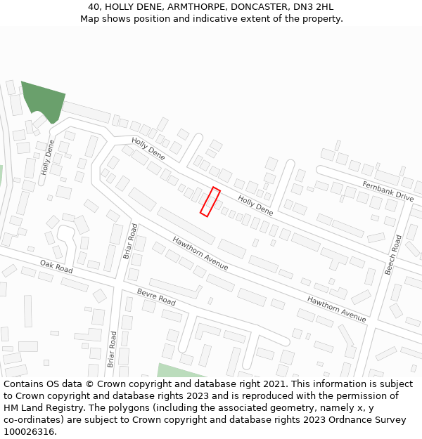 40, HOLLY DENE, ARMTHORPE, DONCASTER, DN3 2HL: Location map and indicative extent of plot