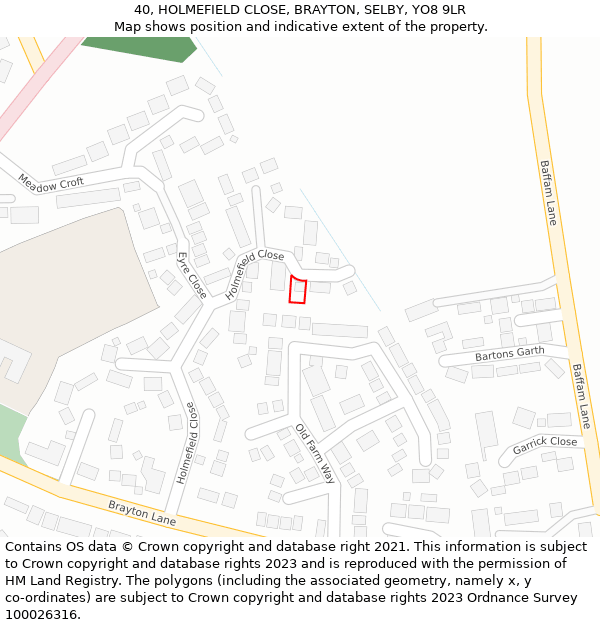 40, HOLMEFIELD CLOSE, BRAYTON, SELBY, YO8 9LR: Location map and indicative extent of plot