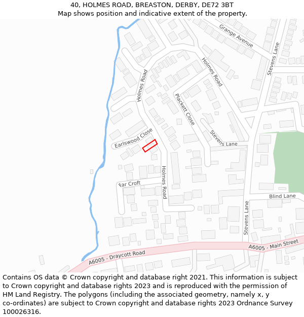 40, HOLMES ROAD, BREASTON, DERBY, DE72 3BT: Location map and indicative extent of plot