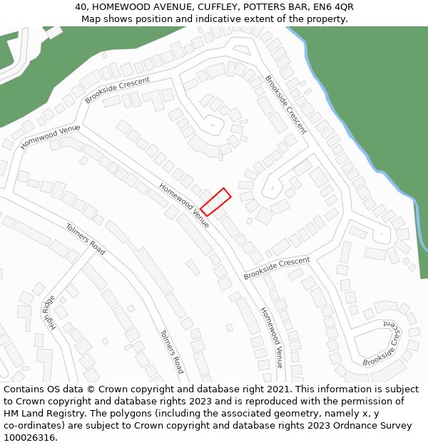 40, HOMEWOOD AVENUE, CUFFLEY, POTTERS BAR, EN6 4QR: Location map and indicative extent of plot