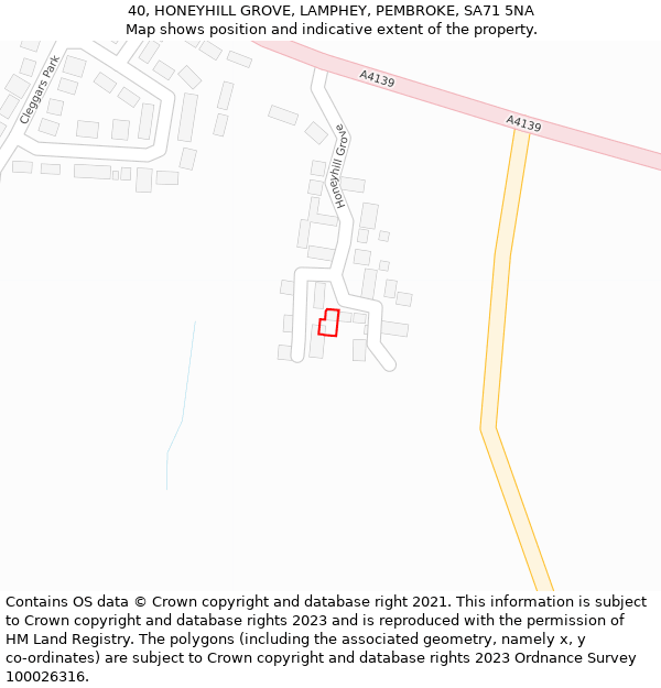 40, HONEYHILL GROVE, LAMPHEY, PEMBROKE, SA71 5NA: Location map and indicative extent of plot