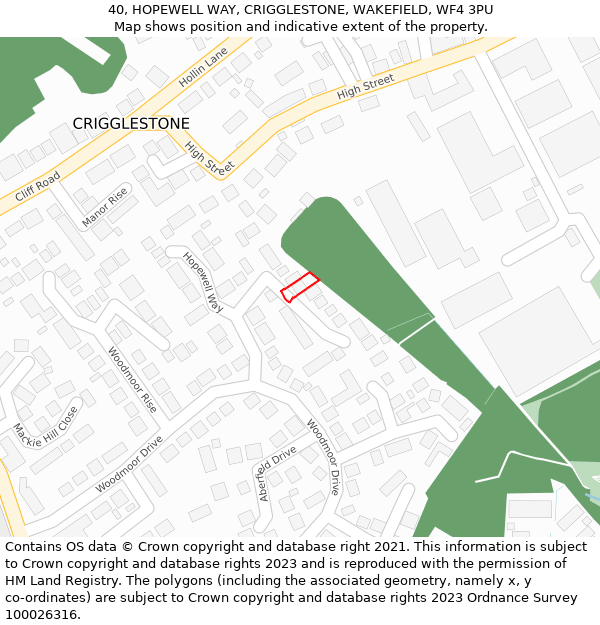 40, HOPEWELL WAY, CRIGGLESTONE, WAKEFIELD, WF4 3PU: Location map and indicative extent of plot