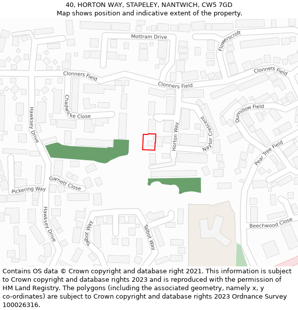 40, HORTON WAY, STAPELEY, NANTWICH, CW5 7GD: Location map and indicative extent of plot