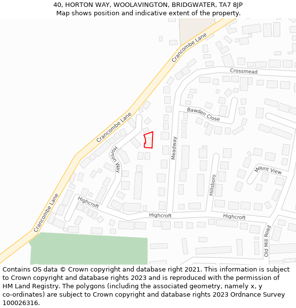 40, HORTON WAY, WOOLAVINGTON, BRIDGWATER, TA7 8JP: Location map and indicative extent of plot