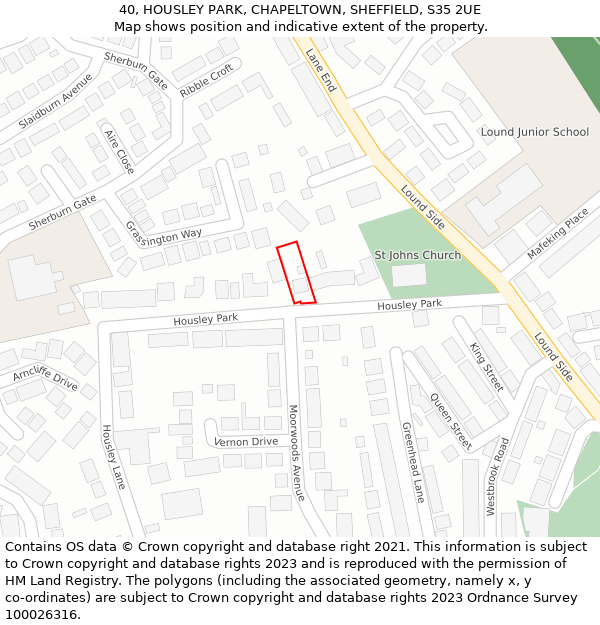 40, HOUSLEY PARK, CHAPELTOWN, SHEFFIELD, S35 2UE: Location map and indicative extent of plot