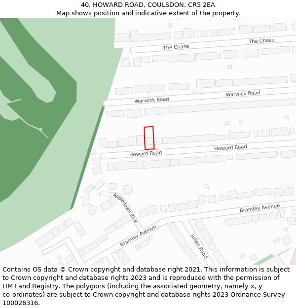 40, HOWARD ROAD, COULSDON, CR5 2EA: Location map and indicative extent of plot