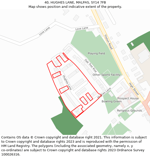 40, HUGHES LANE, MALPAS, SY14 7FB: Location map and indicative extent of plot