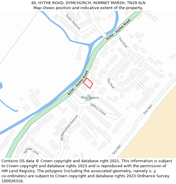 40, HYTHE ROAD, DYMCHURCH, ROMNEY MARSH, TN29 0LN: Location map and indicative extent of plot