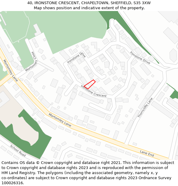 40, IRONSTONE CRESCENT, CHAPELTOWN, SHEFFIELD, S35 3XW: Location map and indicative extent of plot