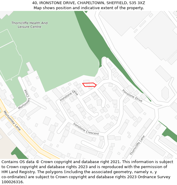 40, IRONSTONE DRIVE, CHAPELTOWN, SHEFFIELD, S35 3XZ: Location map and indicative extent of plot