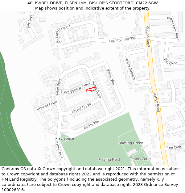40, ISABEL DRIVE, ELSENHAM, BISHOP'S STORTFORD, CM22 6GW: Location map and indicative extent of plot