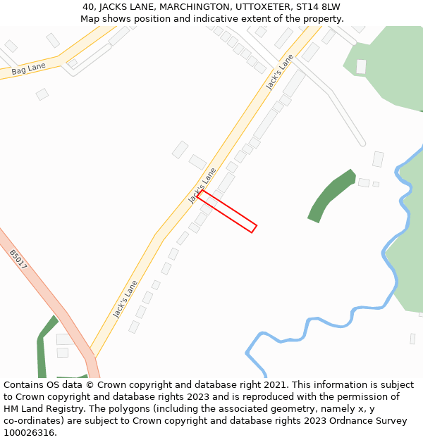 40, JACKS LANE, MARCHINGTON, UTTOXETER, ST14 8LW: Location map and indicative extent of plot