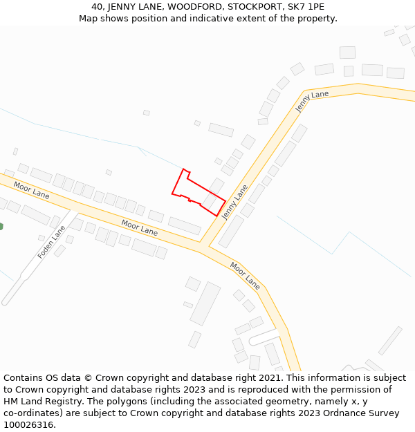 40, JENNY LANE, WOODFORD, STOCKPORT, SK7 1PE: Location map and indicative extent of plot