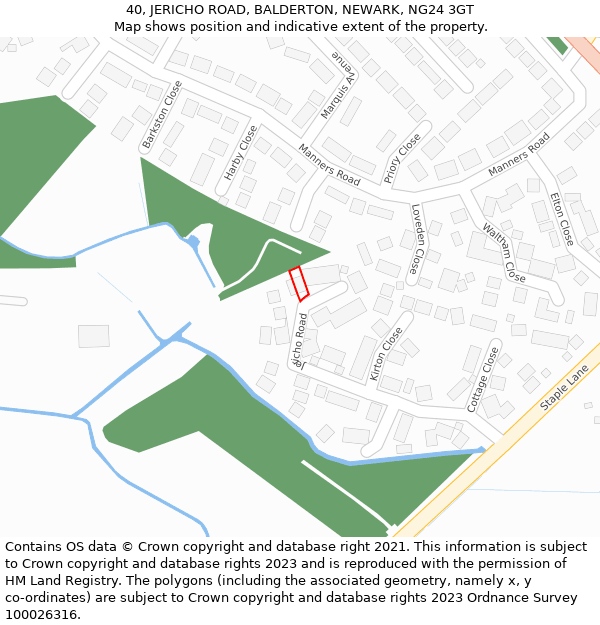 40, JERICHO ROAD, BALDERTON, NEWARK, NG24 3GT: Location map and indicative extent of plot