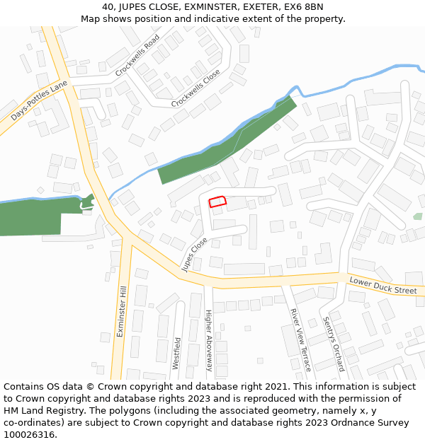 40, JUPES CLOSE, EXMINSTER, EXETER, EX6 8BN: Location map and indicative extent of plot