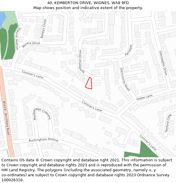 40, KEMBERTON DRIVE, WIDNES, WA8 9FD: Location map and indicative extent of plot