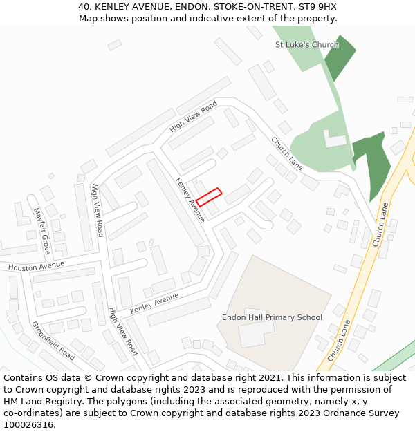 40, KENLEY AVENUE, ENDON, STOKE-ON-TRENT, ST9 9HX: Location map and indicative extent of plot