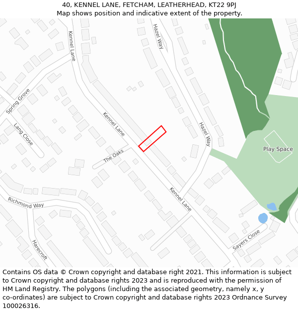 40, KENNEL LANE, FETCHAM, LEATHERHEAD, KT22 9PJ: Location map and indicative extent of plot