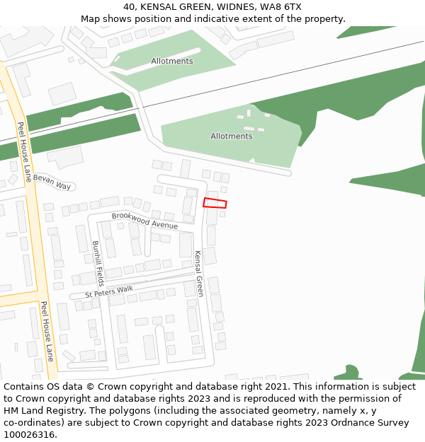 40, KENSAL GREEN, WIDNES, WA8 6TX: Location map and indicative extent of plot