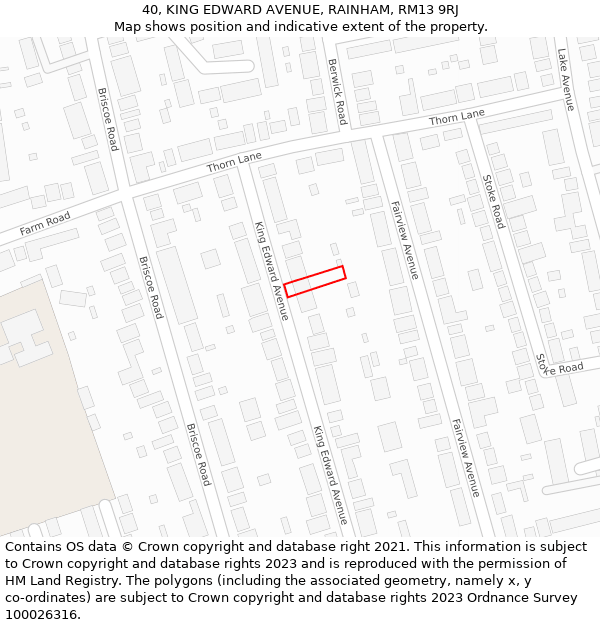 40, KING EDWARD AVENUE, RAINHAM, RM13 9RJ: Location map and indicative extent of plot