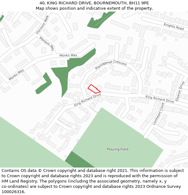 40, KING RICHARD DRIVE, BOURNEMOUTH, BH11 9PE: Location map and indicative extent of plot