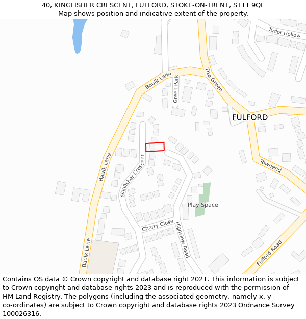 40, KINGFISHER CRESCENT, FULFORD, STOKE-ON-TRENT, ST11 9QE: Location map and indicative extent of plot