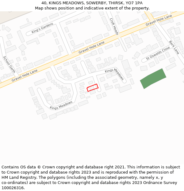 40, KINGS MEADOWS, SOWERBY, THIRSK, YO7 1PA: Location map and indicative extent of plot