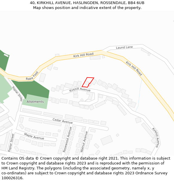 40, KIRKHILL AVENUE, HASLINGDEN, ROSSENDALE, BB4 6UB: Location map and indicative extent of plot
