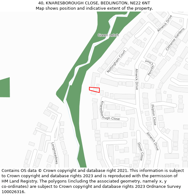 40, KNARESBOROUGH CLOSE, BEDLINGTON, NE22 6NT: Location map and indicative extent of plot