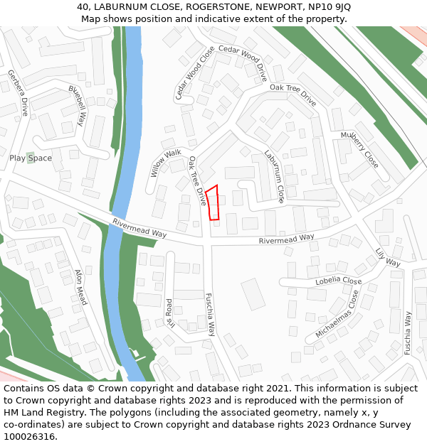 40, LABURNUM CLOSE, ROGERSTONE, NEWPORT, NP10 9JQ: Location map and indicative extent of plot