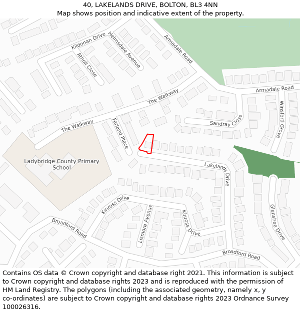40, LAKELANDS DRIVE, BOLTON, BL3 4NN: Location map and indicative extent of plot