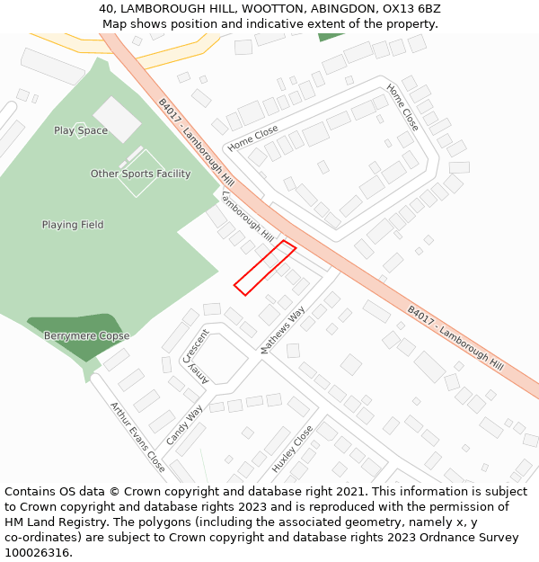 40, LAMBOROUGH HILL, WOOTTON, ABINGDON, OX13 6BZ: Location map and indicative extent of plot