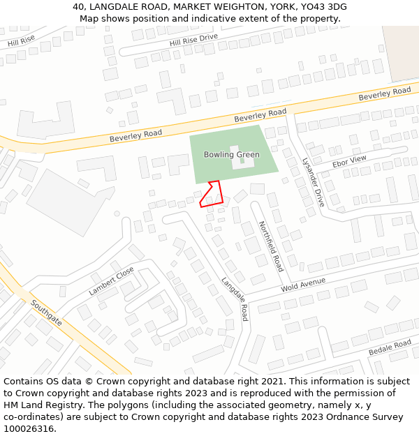 40, LANGDALE ROAD, MARKET WEIGHTON, YORK, YO43 3DG: Location map and indicative extent of plot