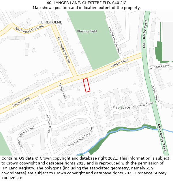 40, LANGER LANE, CHESTERFIELD, S40 2JG: Location map and indicative extent of plot