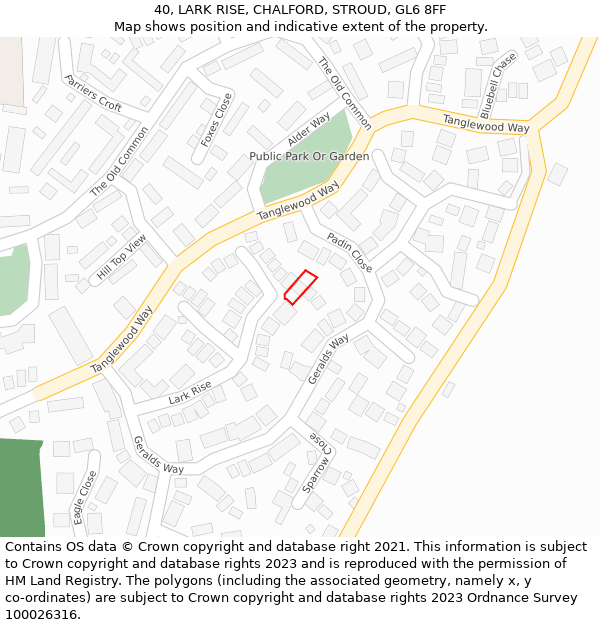 40, LARK RISE, CHALFORD, STROUD, GL6 8FF: Location map and indicative extent of plot