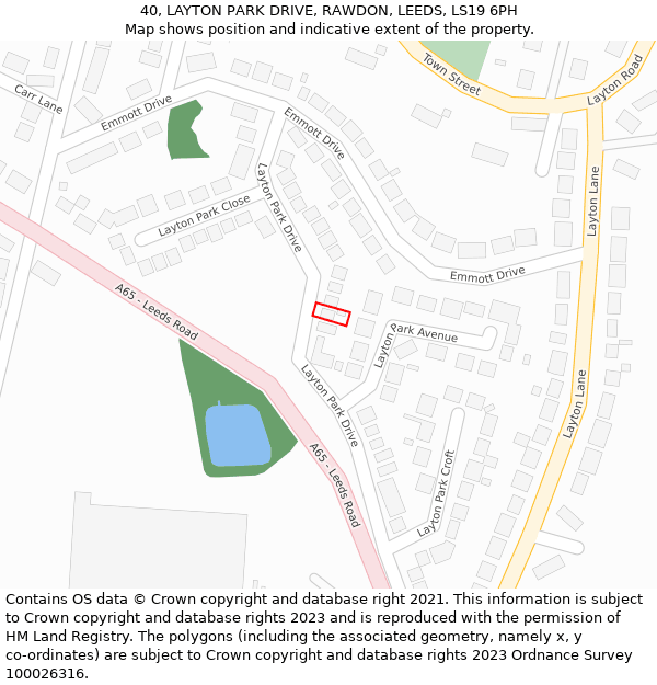 40, LAYTON PARK DRIVE, RAWDON, LEEDS, LS19 6PH: Location map and indicative extent of plot