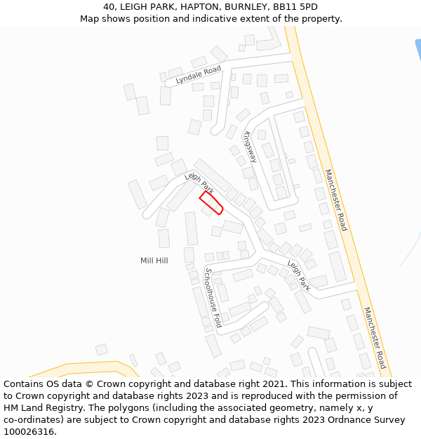 40, LEIGH PARK, HAPTON, BURNLEY, BB11 5PD: Location map and indicative extent of plot