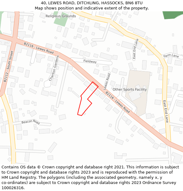 40, LEWES ROAD, DITCHLING, HASSOCKS, BN6 8TU: Location map and indicative extent of plot