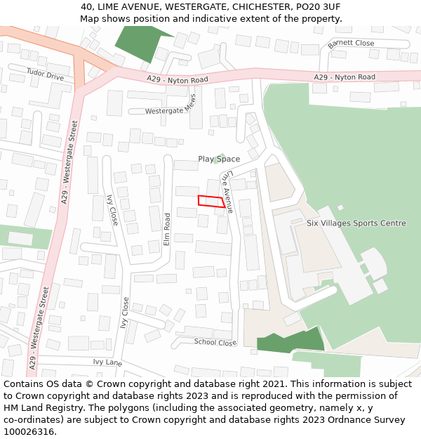 40, LIME AVENUE, WESTERGATE, CHICHESTER, PO20 3UF: Location map and indicative extent of plot